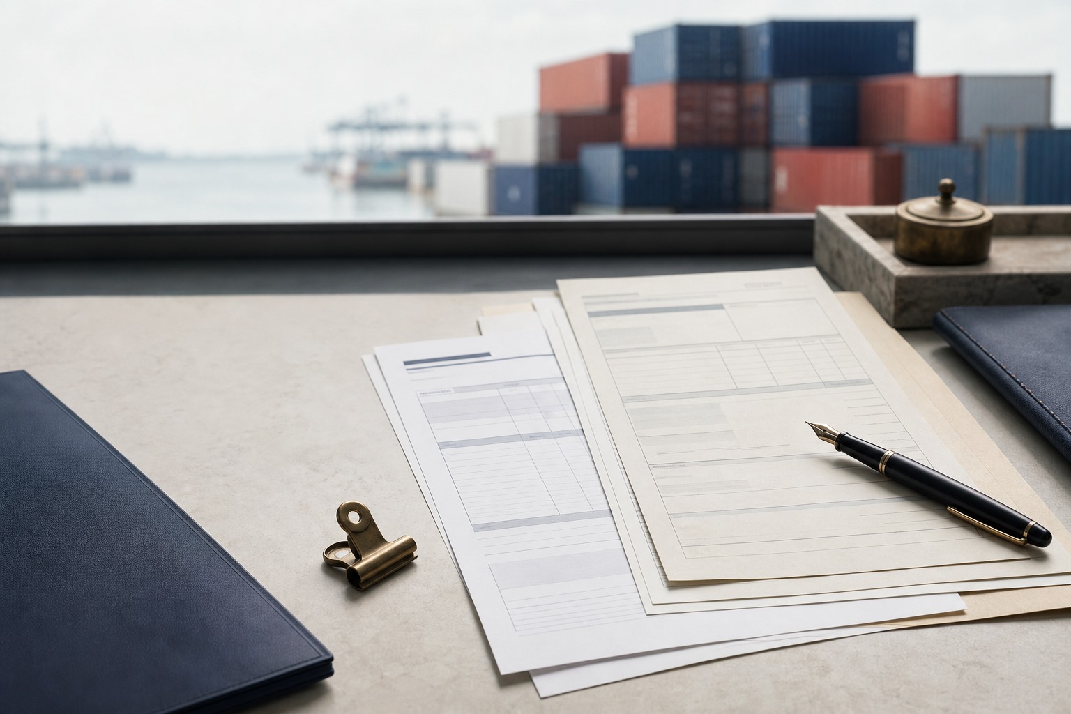 Trade documents and invoices prepared for an international shipment